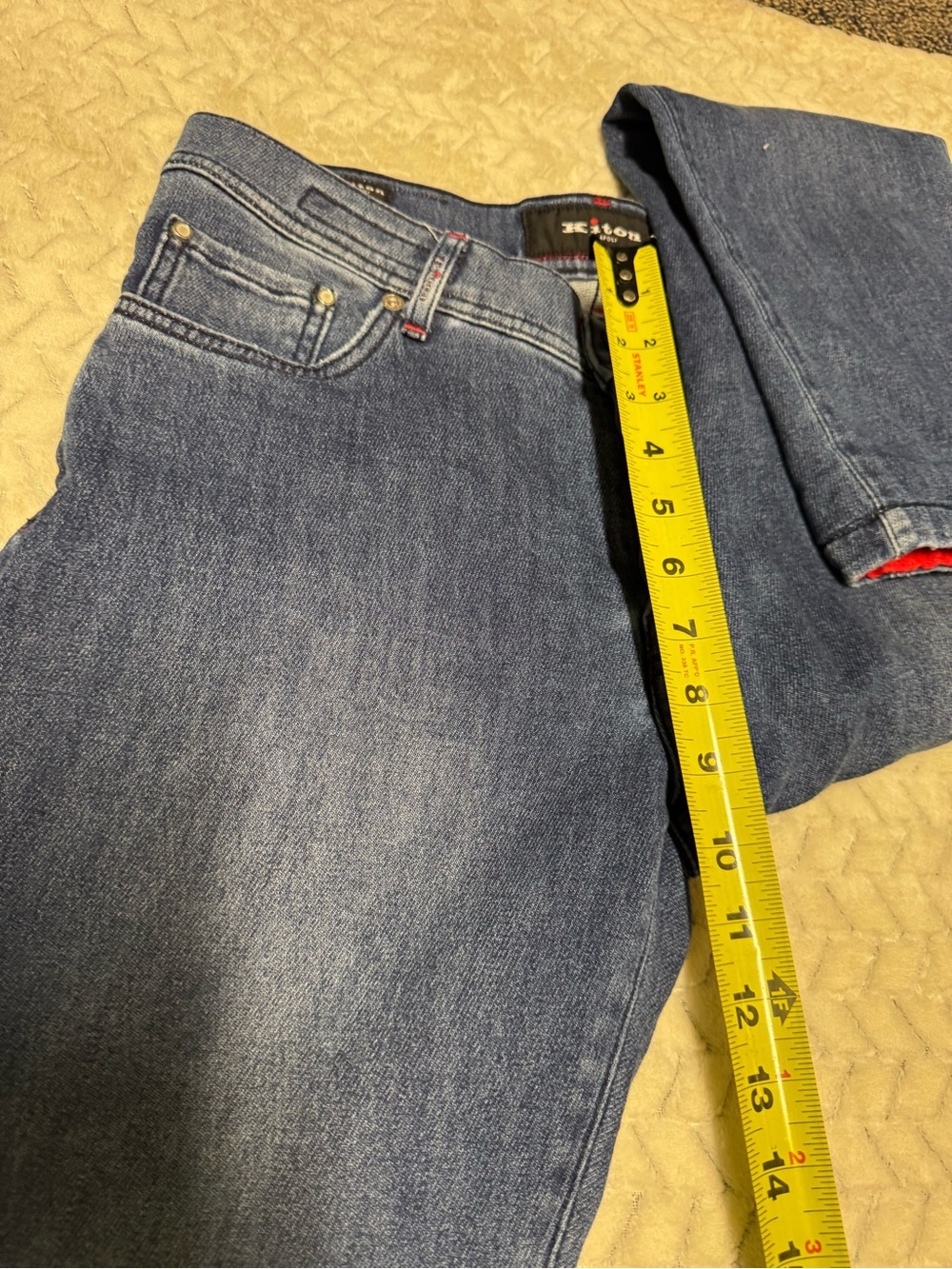 Kiton Denim Jeans in Medium Blue with Red Accents - Picture 13 of 16